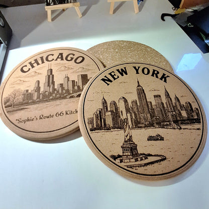 Dessous-de-plat personnalisé avec skyline de ville américaine | Décoration de cuisine Home Decor