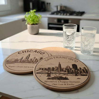 Dessous-de-plat personnalisé avec skyline de ville américaine | Décoration de cuisine Home Decor